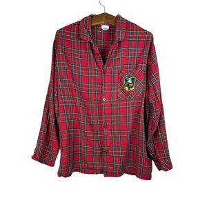 Vintage Disney Store Mens Flannel Plaid Mickey Mouse Holiday Pajama Shirt Size L